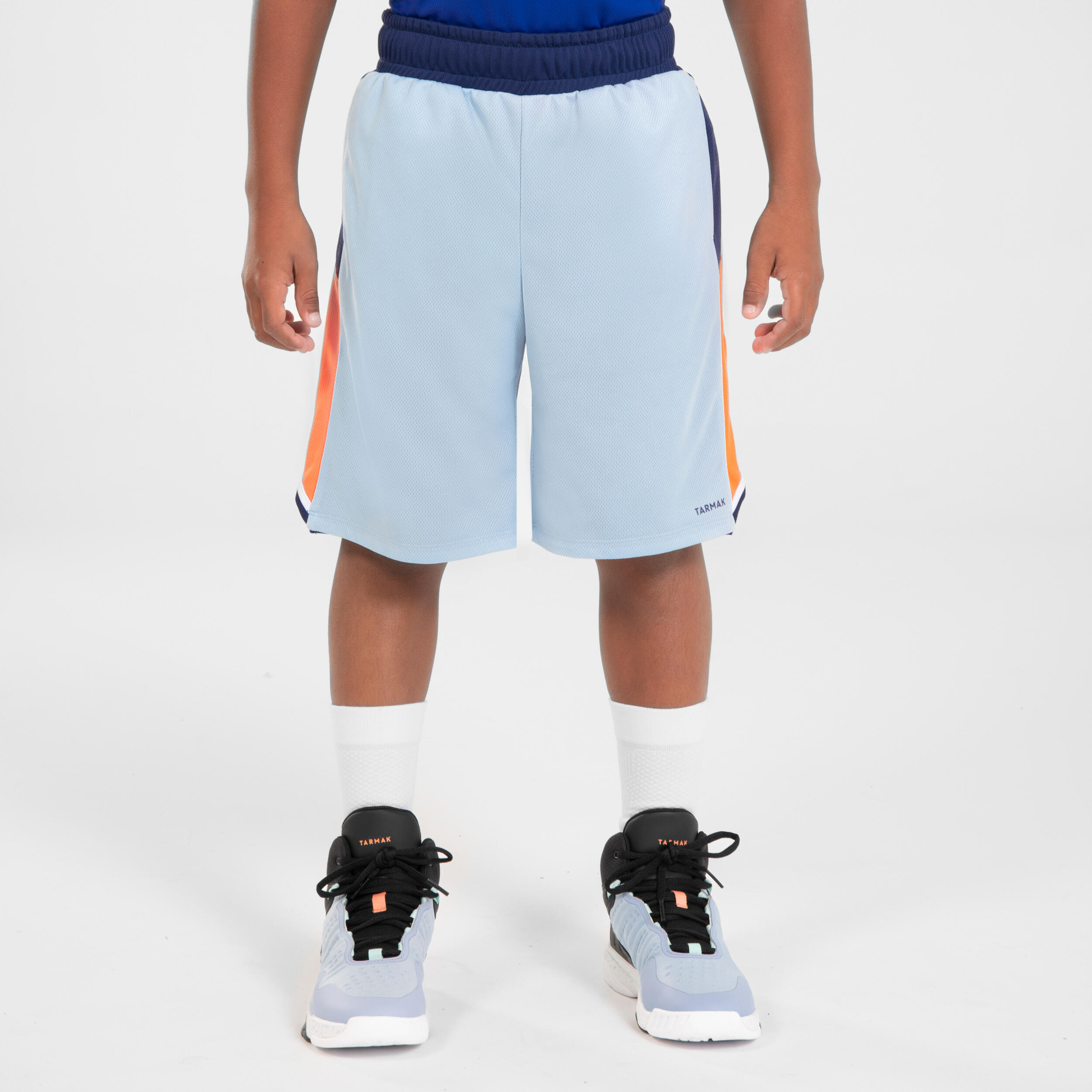 Kids' Reversible Basketball Shorts SH500R - Light Blue/Navy 1/11