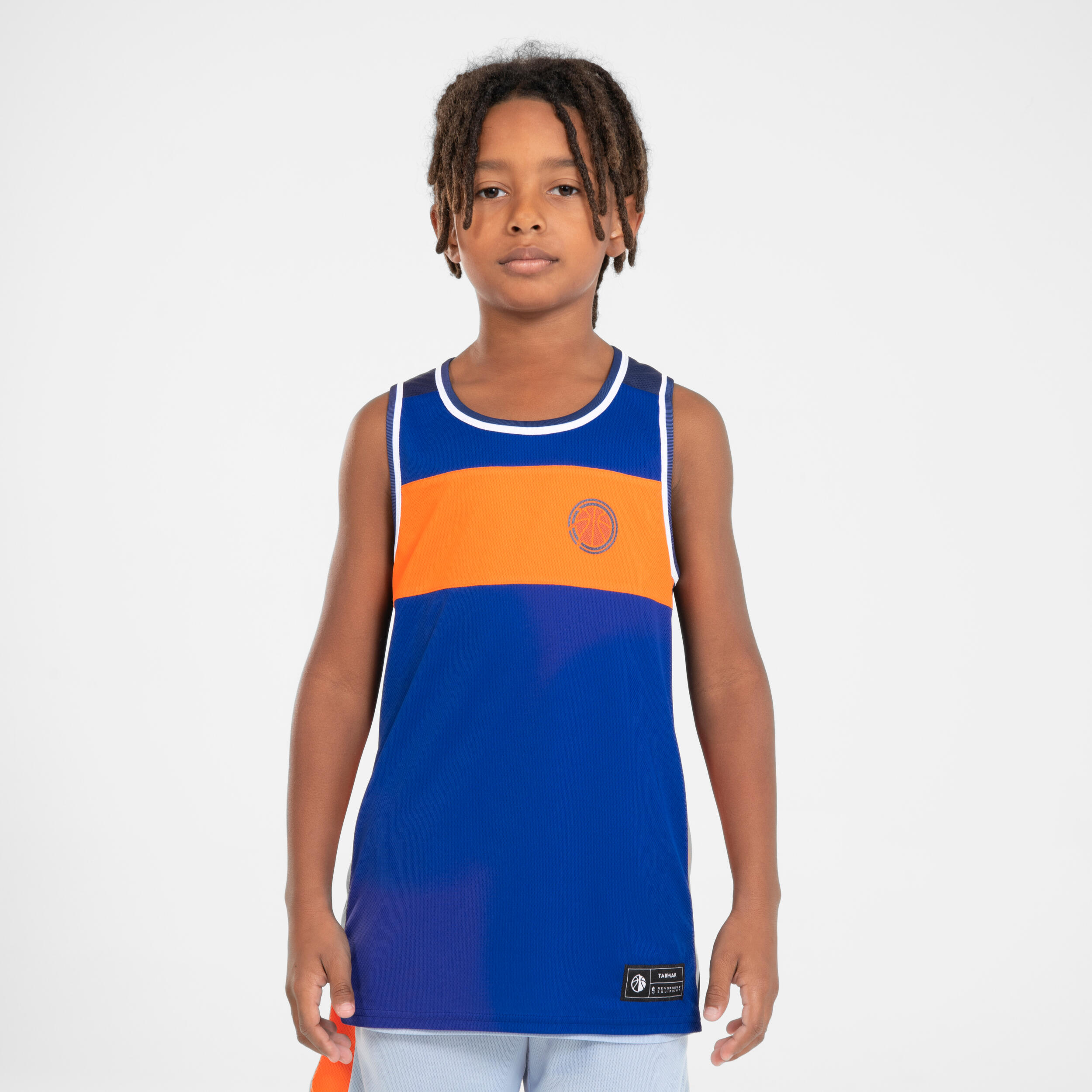 Kids' Reversible Sleeveless Basketball Jersey T500R - Light Blue/Dark Blue 1/11