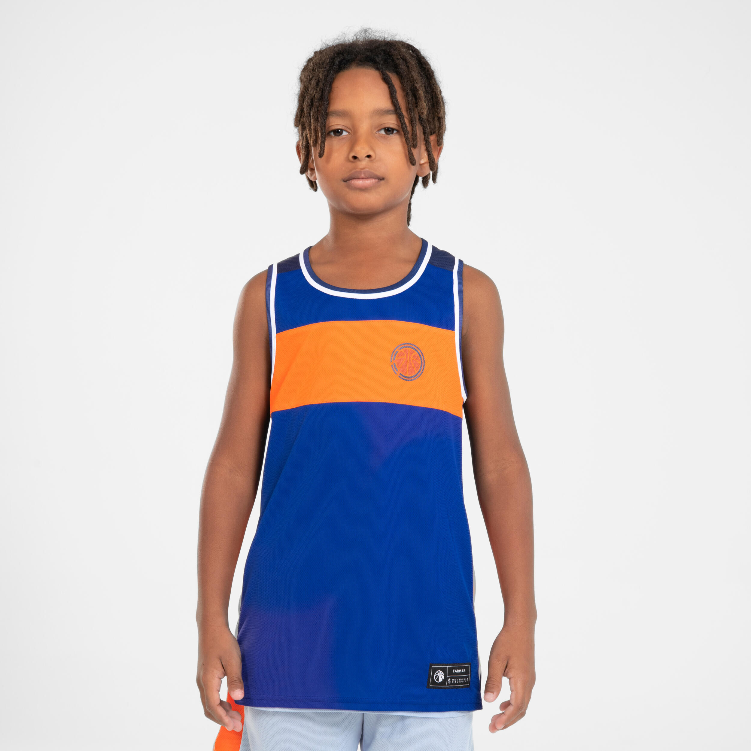 TARMAK Kids' Reversible Sleeveless Basketball Jersey T500R - Light Blue/Dark Blue