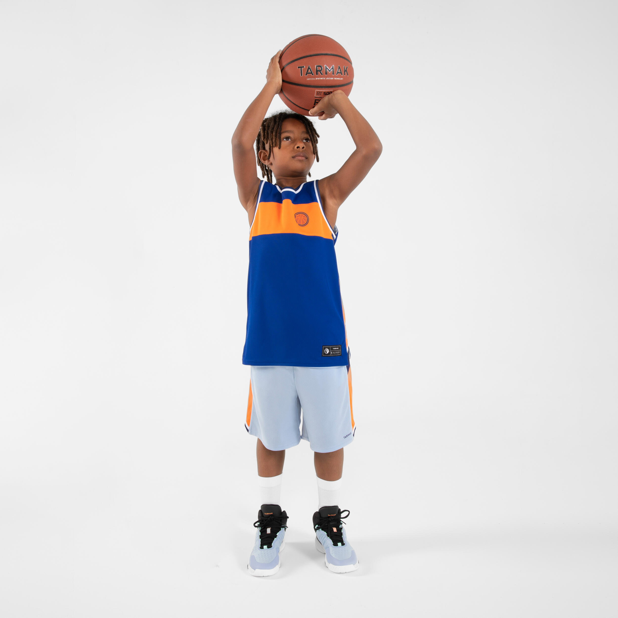 Kids' Reversible Sleeveless Basketball Jersey T500R - Light Blue/Dark Blue 4/11