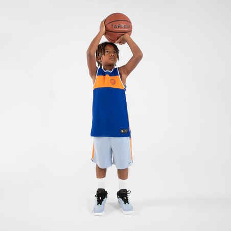 Kids' Reversible Sleeveless Basketball Jersey T500R - Light Blue/Navy