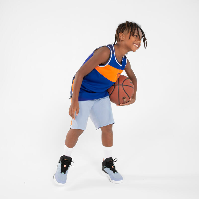 SHORT DE BASKETBALL REVERSIBLE ENFANT - SH500R BLEU CLAIR MARINE