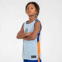 Kids' Reversible Sleeveless Basketball Jersey T500R - Light Blue/Dark Blue