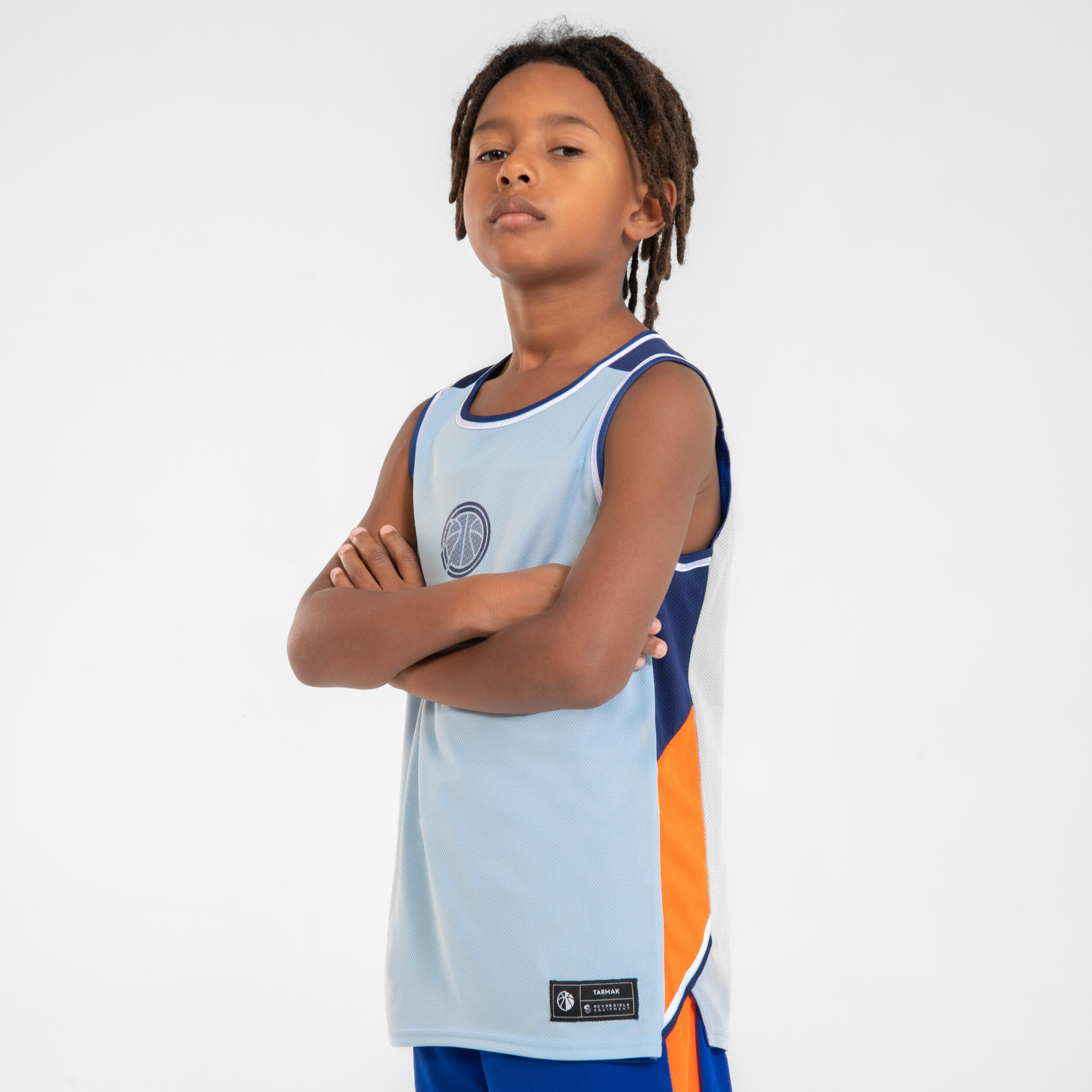 Kids' Reversible Sleeveless Basketball Jersey T500R - Light Blue/Dark Blue 2/11