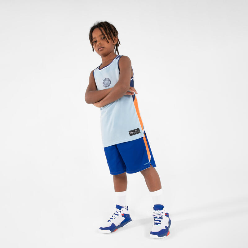 SHORT DE BASKETBALL REVERSIBLE ENFANT - SH500R BLEU CLAIR MARINE