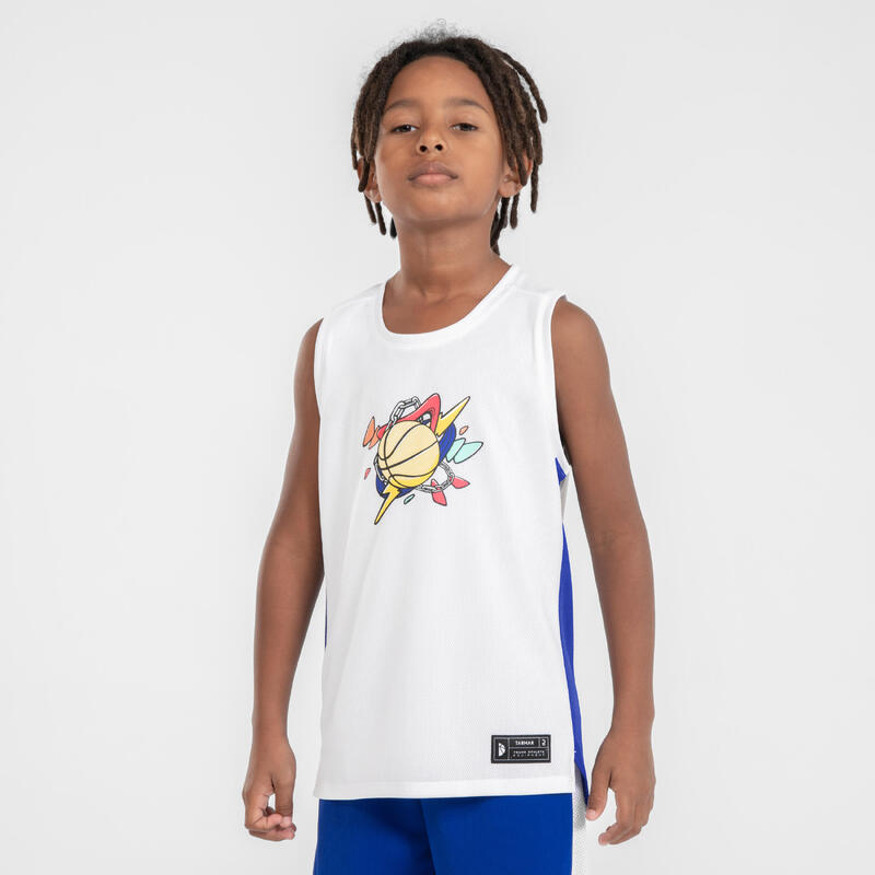 Kinder ärmellos Basketball Trikot - T500 weiss