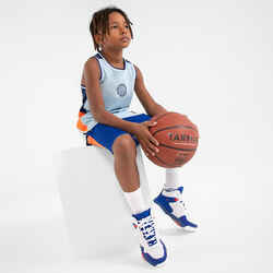 Kids' Reversible Sleeveless Basketball Jersey T500R - Light Blue/Navy