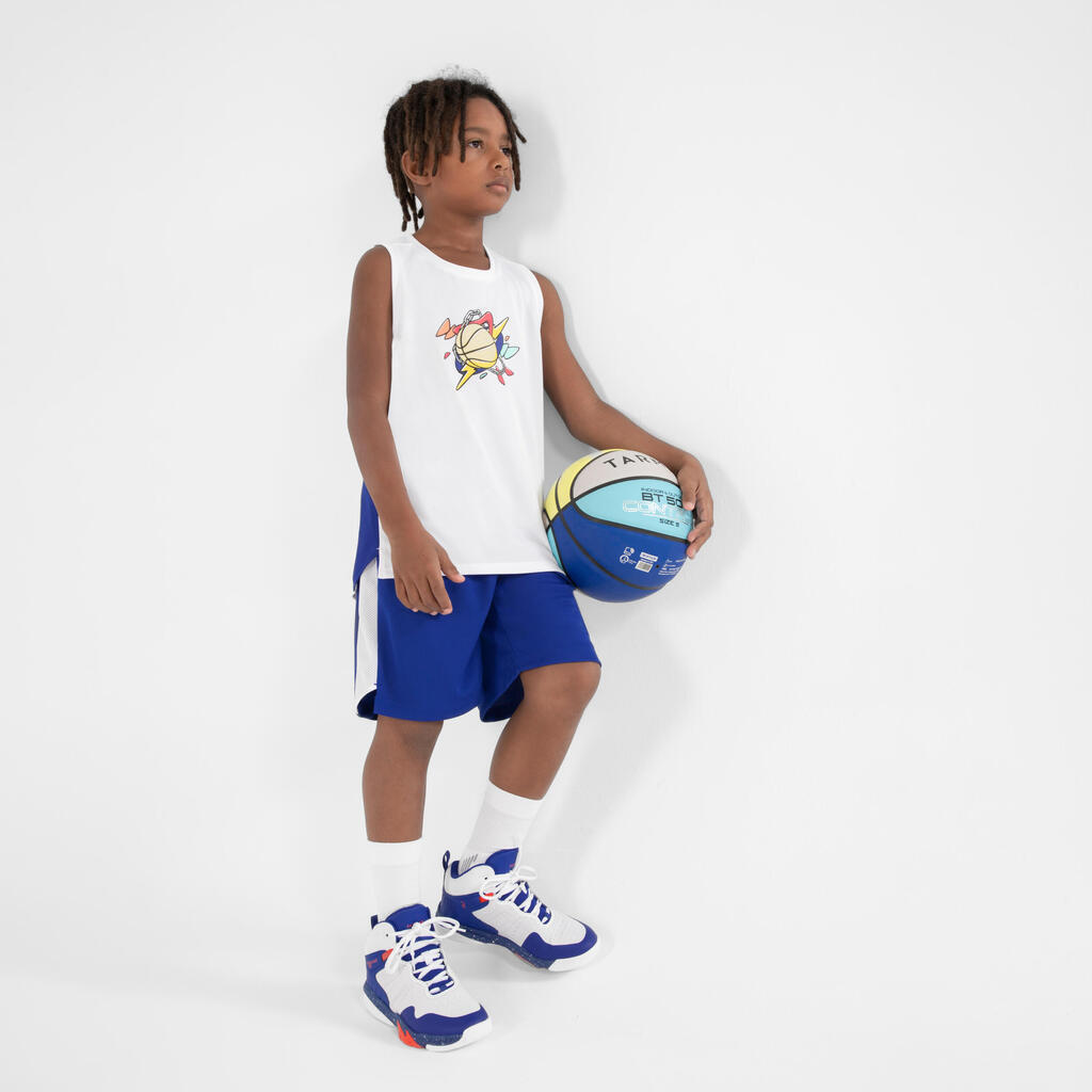 SHORT DE BASKETBALL ENFANT - SH500 BLEU BLANC