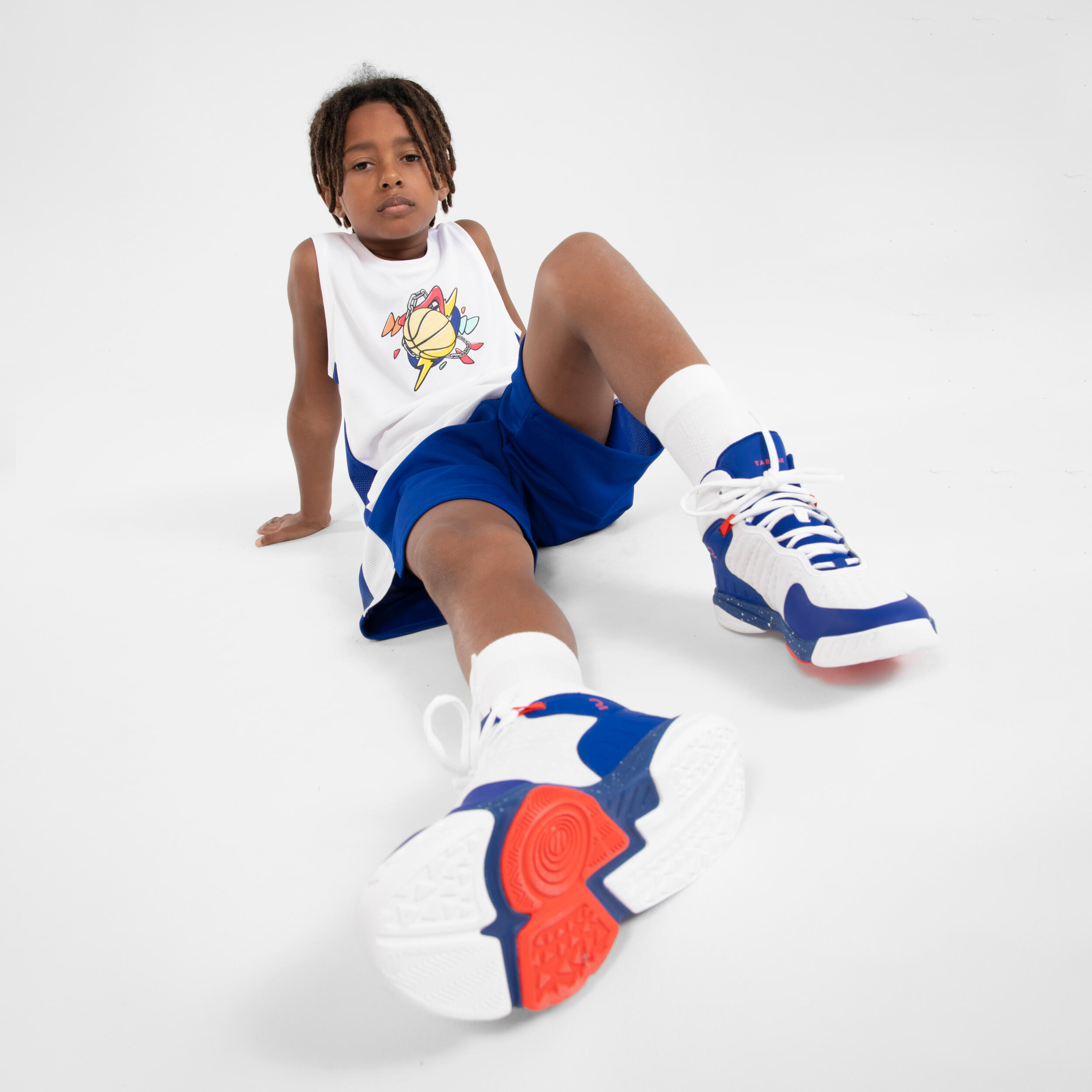 CHAUSSURES DE BASKETBALL ENFANT CONFIRME SS500H BLANC BLEU ROUGE