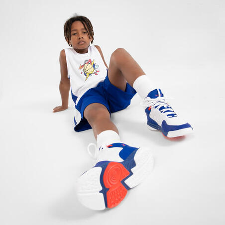 CHAUSSURES DE BASKETBALL ENFANT CONFIRME - SS500H BLANC BLEU ROUGE