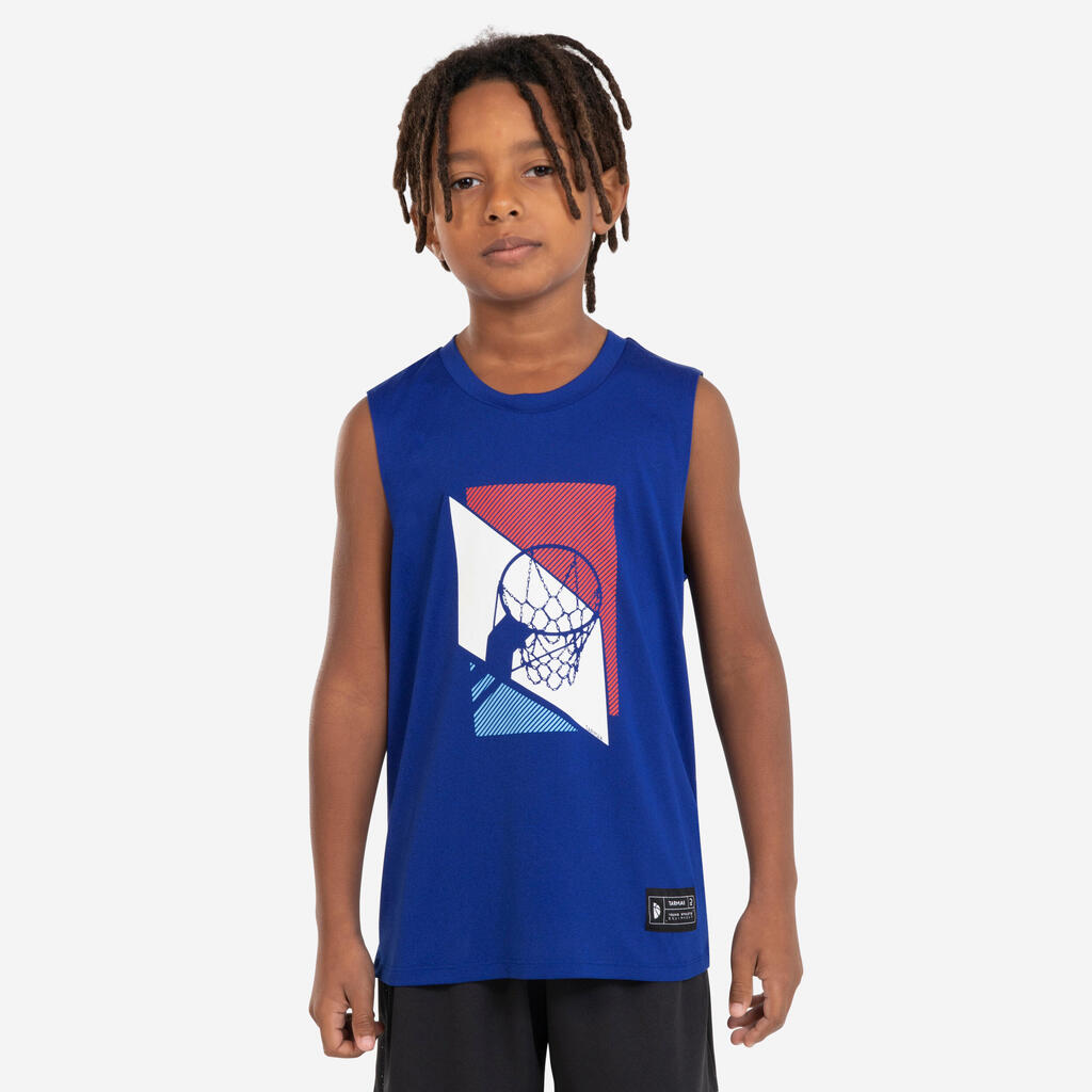 POLERA BÁSQUETBOL SIN MANGAS NIÑOS TS500 FAST AZUL