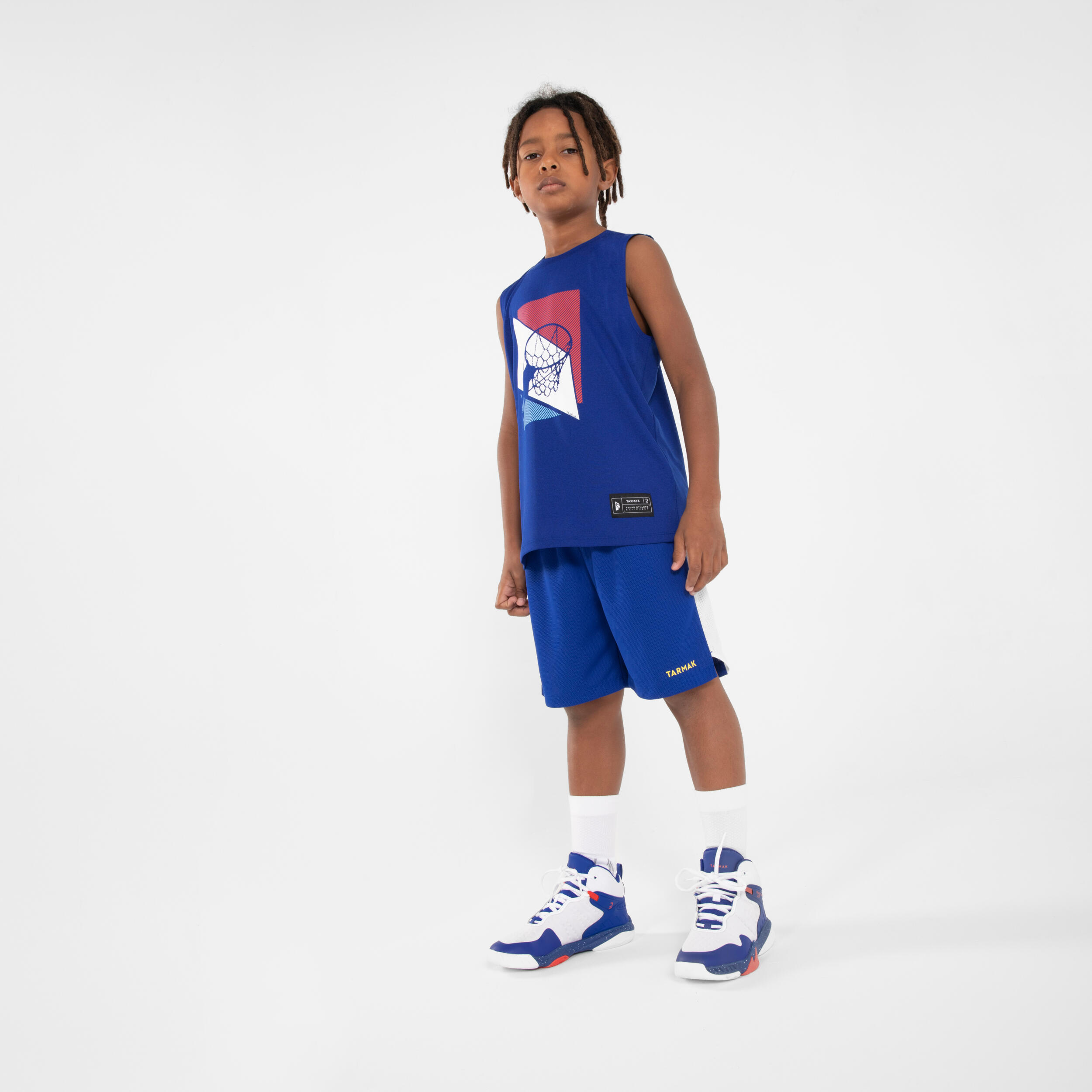 MAILLOT BASKETBALL SANS MANCHE ENFANT TS500 FAST BLEU Decathlon