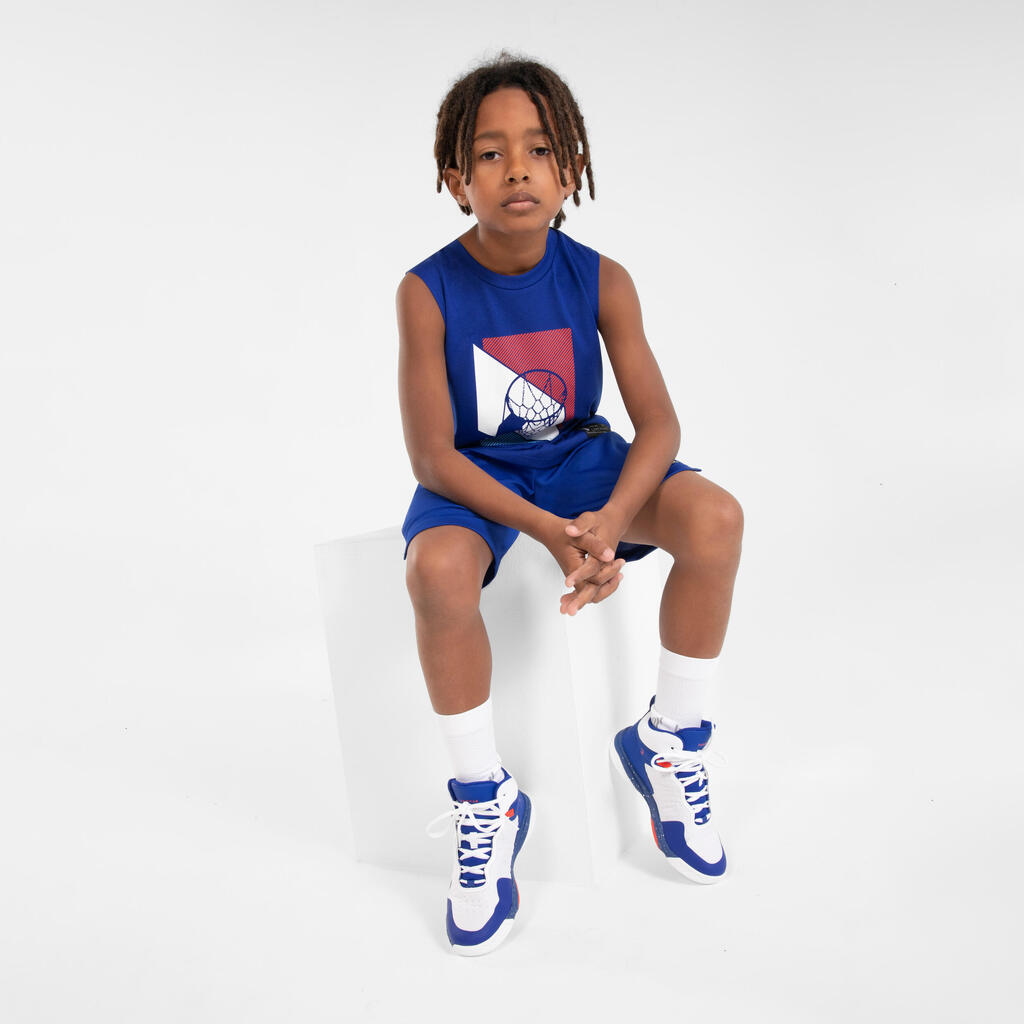 Kinder ärmellos Basketball Trikot - TS500 Fast blau