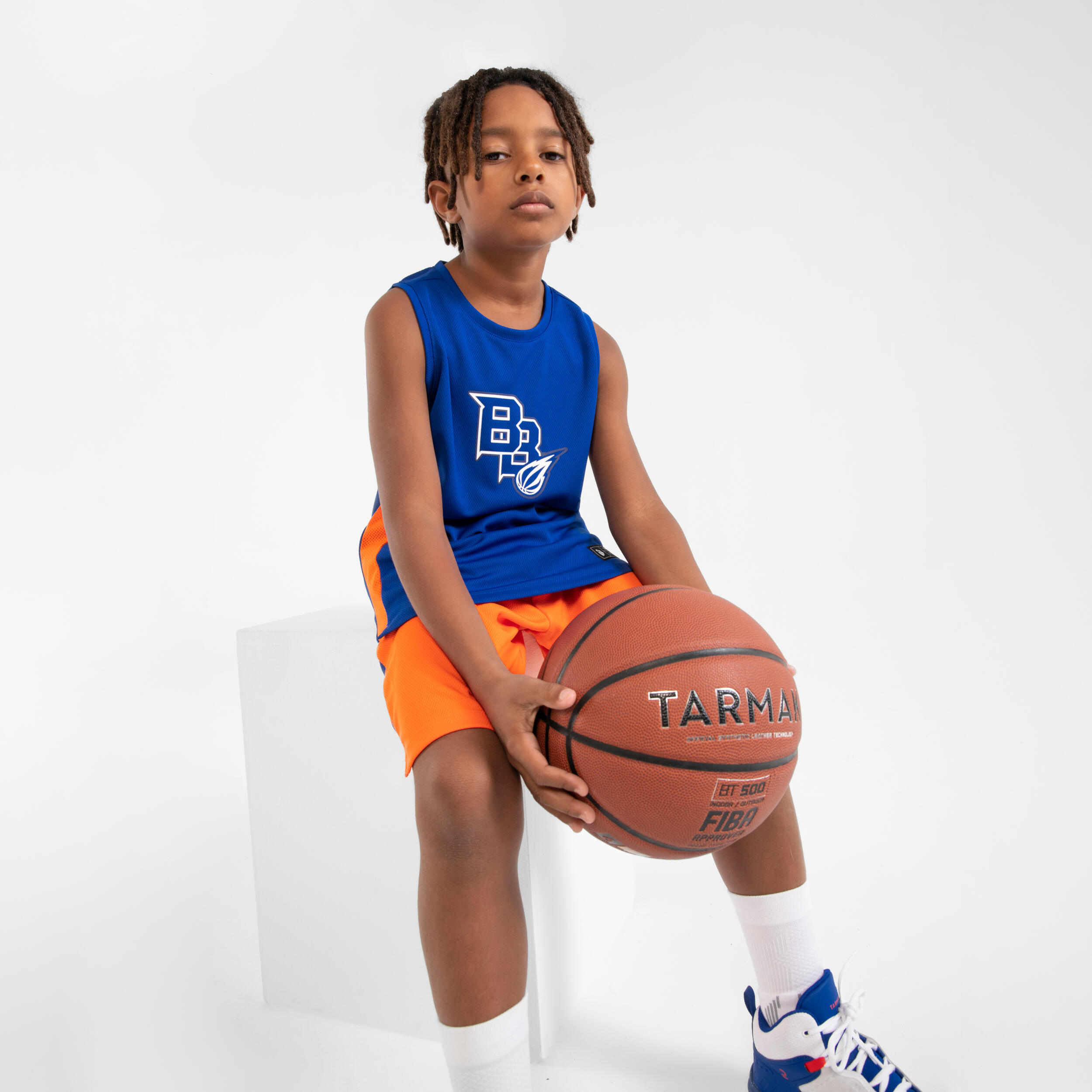 Kids' Sleeveless Basketball Jersey T500 - Blue 3/7