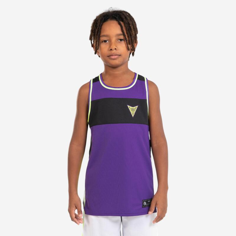 CAMISETA DE BALONCESTO SIN MANGAS REVERSIBLE NIÑOS - T500R BLANCO VIOLETA