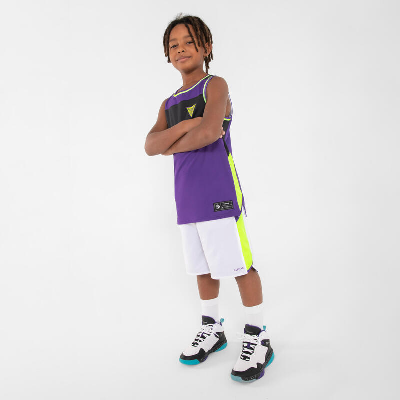 Kids' Intermediate Basketball Shoes SS500H - White/Black/Purple