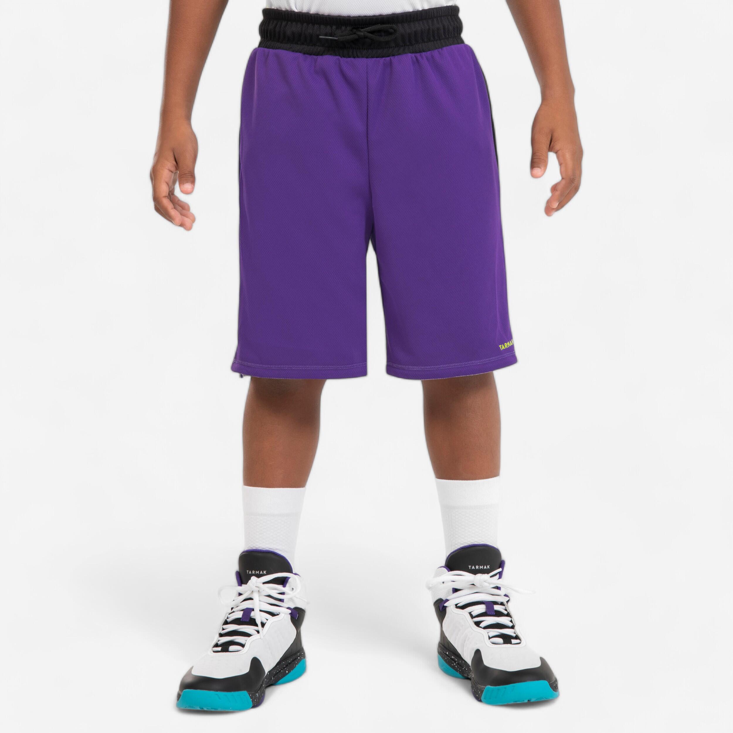 SHORT DE BASKETBALL REVERSIBLE ENFANT - SH500R BLANC VIOLET