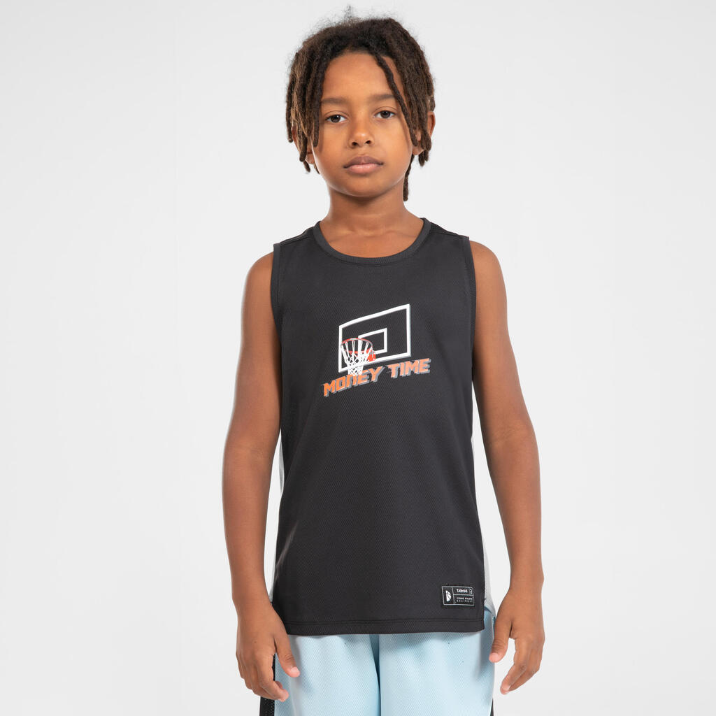 Bērnu basketbola krekls bez piedurknēm T500, melns