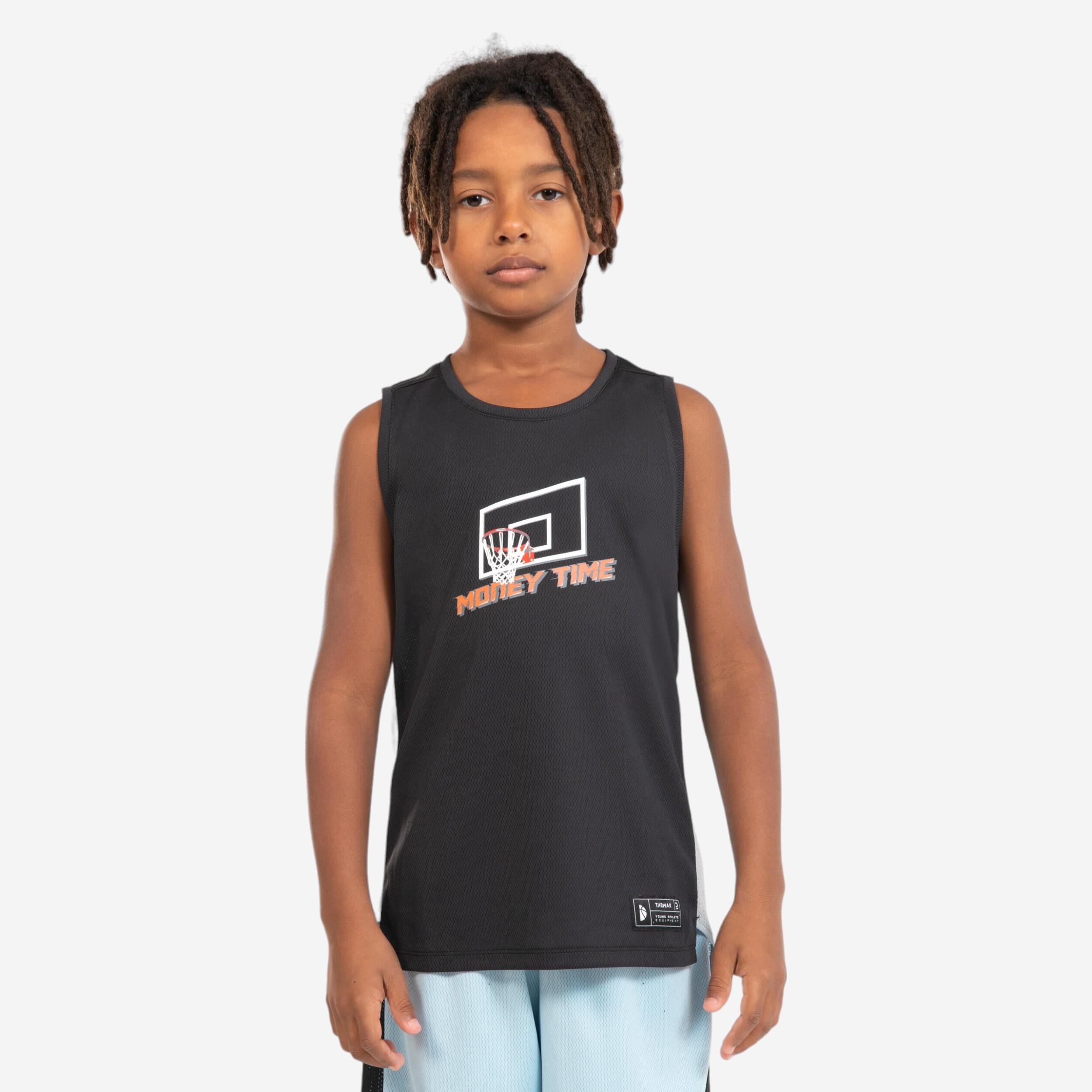 CHILDREN'S SLEEVELESS BASKETBALL JERSEY - T500 BLACK