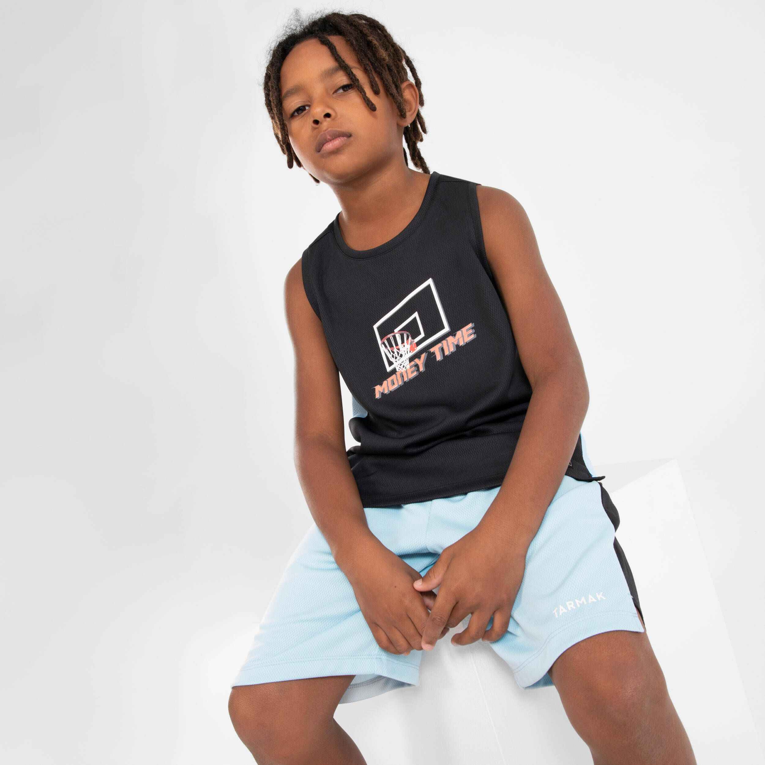 Kids' Sleeveless Basketball Jersey T500 - Black -  3
