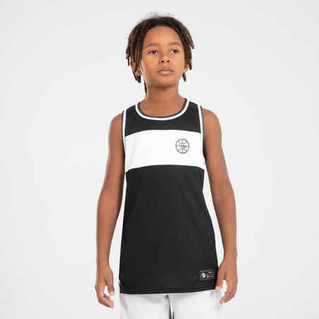 Kids' Reversible Sleeveless Basketball Jersey T500R - Black/White