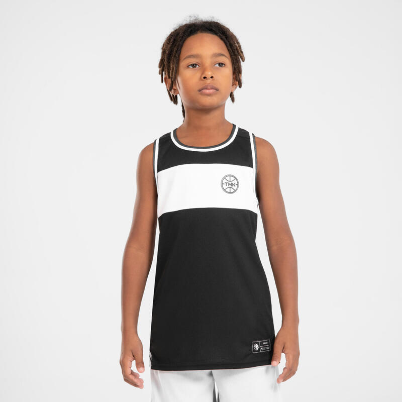 Camiseta de baloncesto sin mangas reversible júnior - T500R JR negro blanco