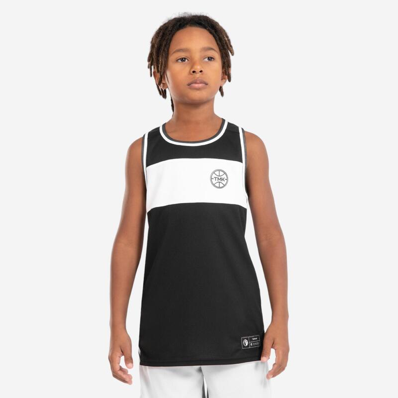 Kinder Basketball Trikot ärmellos wendbar - T500R schwarz/weiß