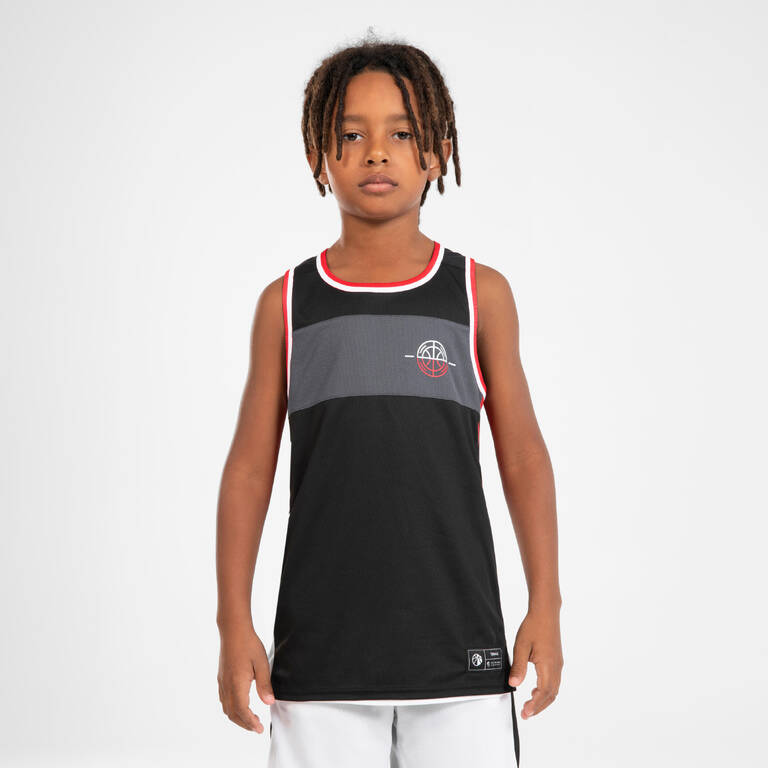 Kids' Reversible Sleeveless Basketball Jersey T500R - White/Red/Black