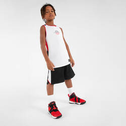 Kids' Reversible Sleeveless Basketball Jersey T500R - White/Red/Black