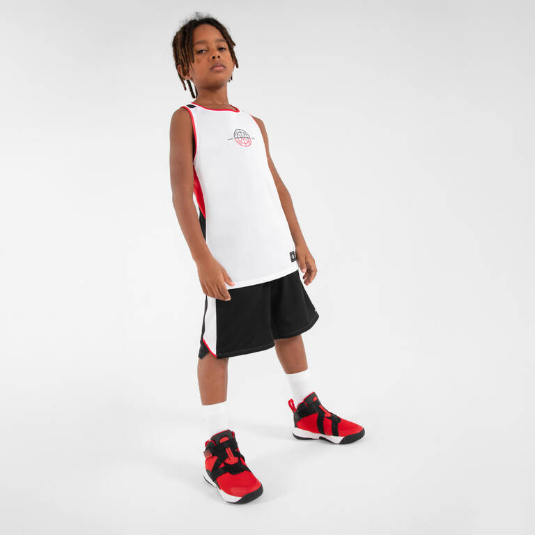 Kids' Reversible Sleeveless Basketball Jersey T500R - White/Red/Black