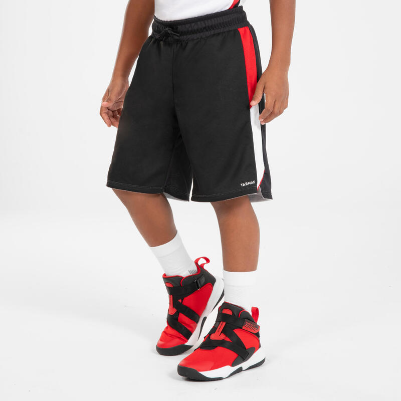 兒童款雙面籃球短褲SH500R-黑/白/紅
