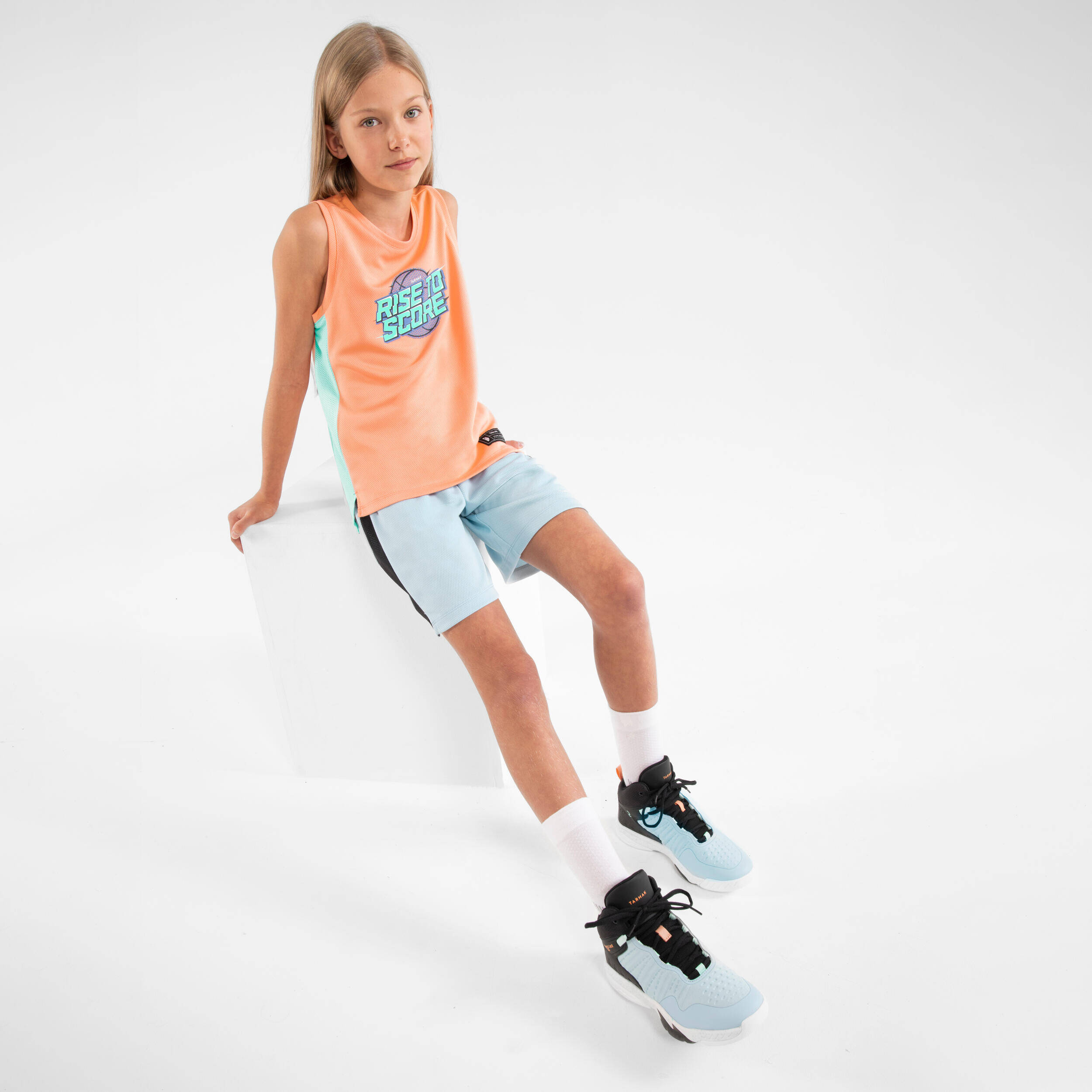 Kids' Basketball Shorts SH500 - Light Blue -  4
