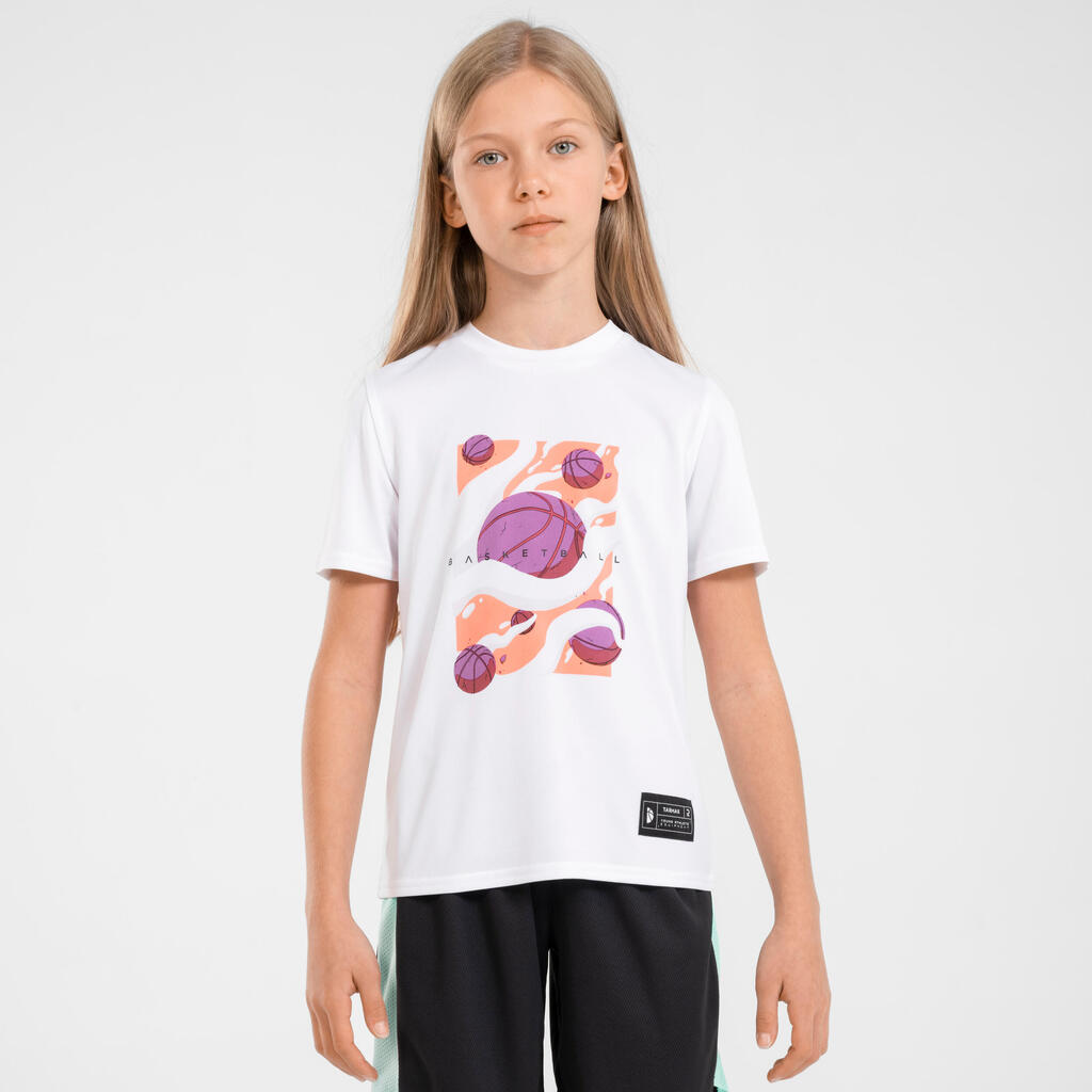 T-SHIRT / MAILLOT DE BASKETBALL ENFANT - TS500 FAST BLANC