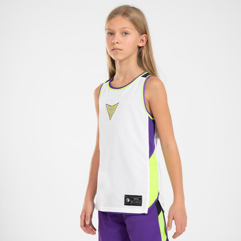 CAMISETA DE BALONCESTO SIN MANGAS REVERSIBLE NIÑOS - T500R BLANCO VIOLETA