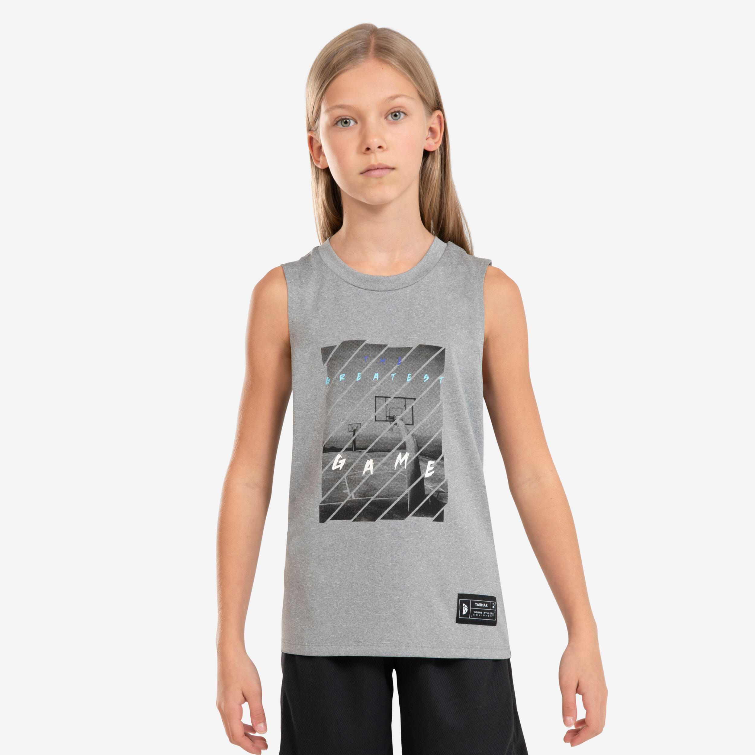 CHILDREN'S SLEEVELESS BASKETBALL JERSEY - TS500 FAST GREY