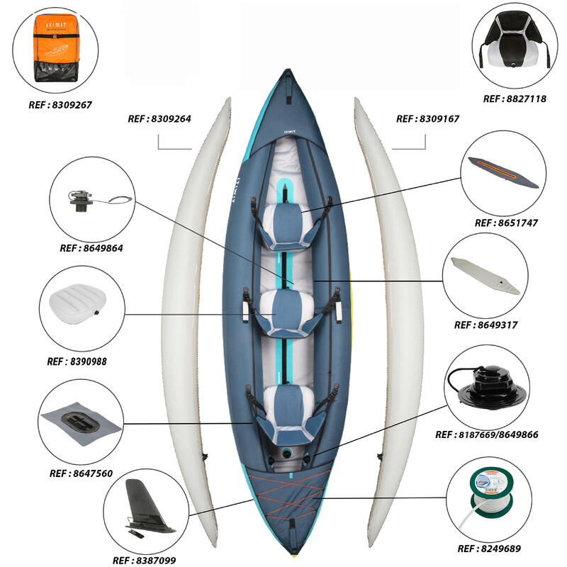 Canoa kayak insuflável de passeio 2/3 lugares