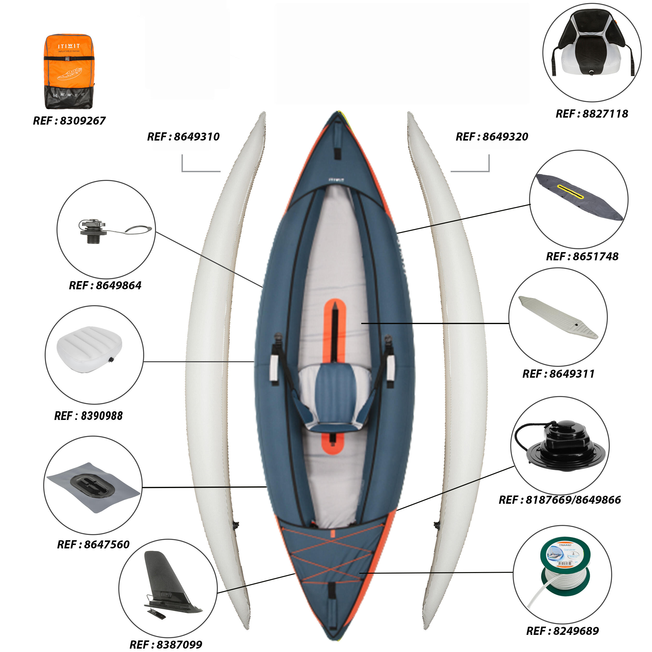 Canoa-kayak touring 100 gonfiabile monoposto 6/19