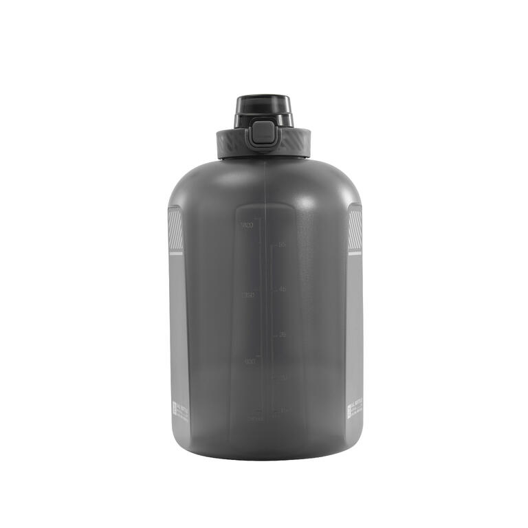 Grey 2.2L fitness water bottle with flip-top lid