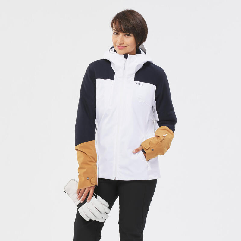 Ski-jas voor dames 500 Sport wit/marineblauw/bruin