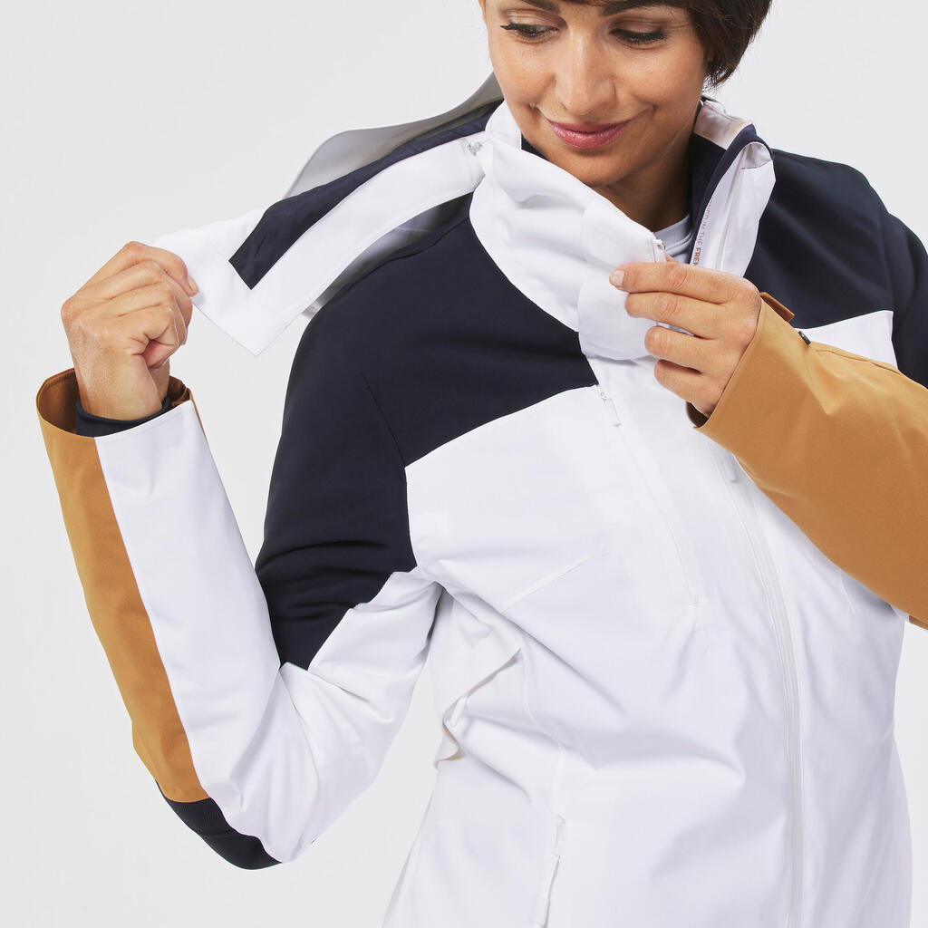 Women’s Ski Jacket 500 sport - white/navy/brown