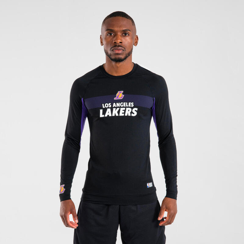 Men's Long-Sleeved Slim Fit Basketball Base Layer UT500LS - Black Lakers
