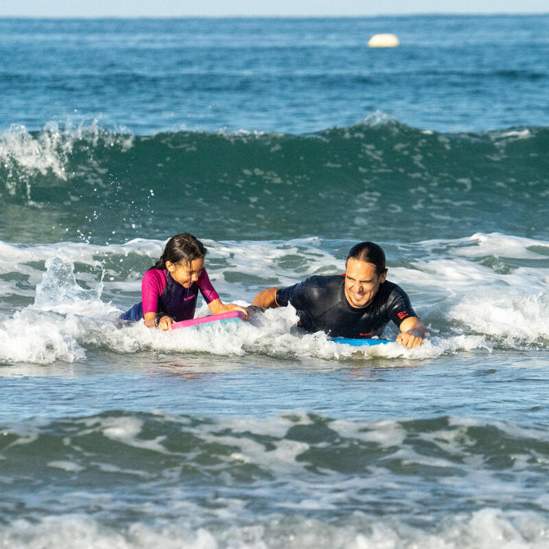 Bodyboard voor kinderen 100 roze blauw met pols leash