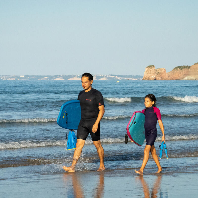 Prancha de bodyboard 100 Criança Azul Amarelo com leash de pulso