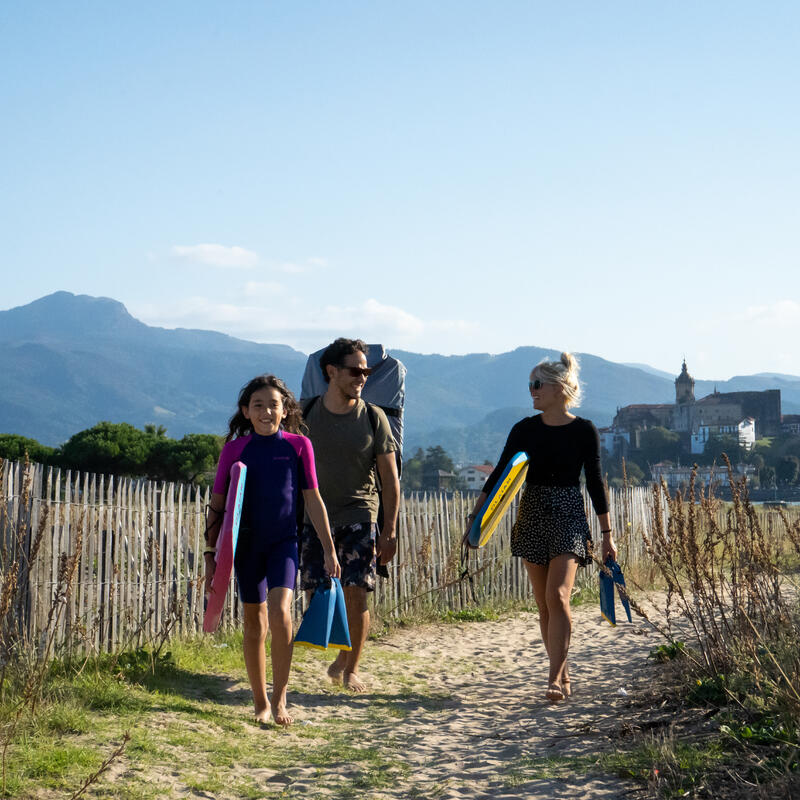 Bodyboard 100 Junior Albastru Galben cu leash pentru încheietura mâinii