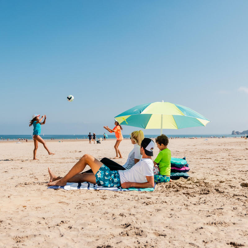 Parasol de plage compact 2 places UPF 50+ - bleu jaune