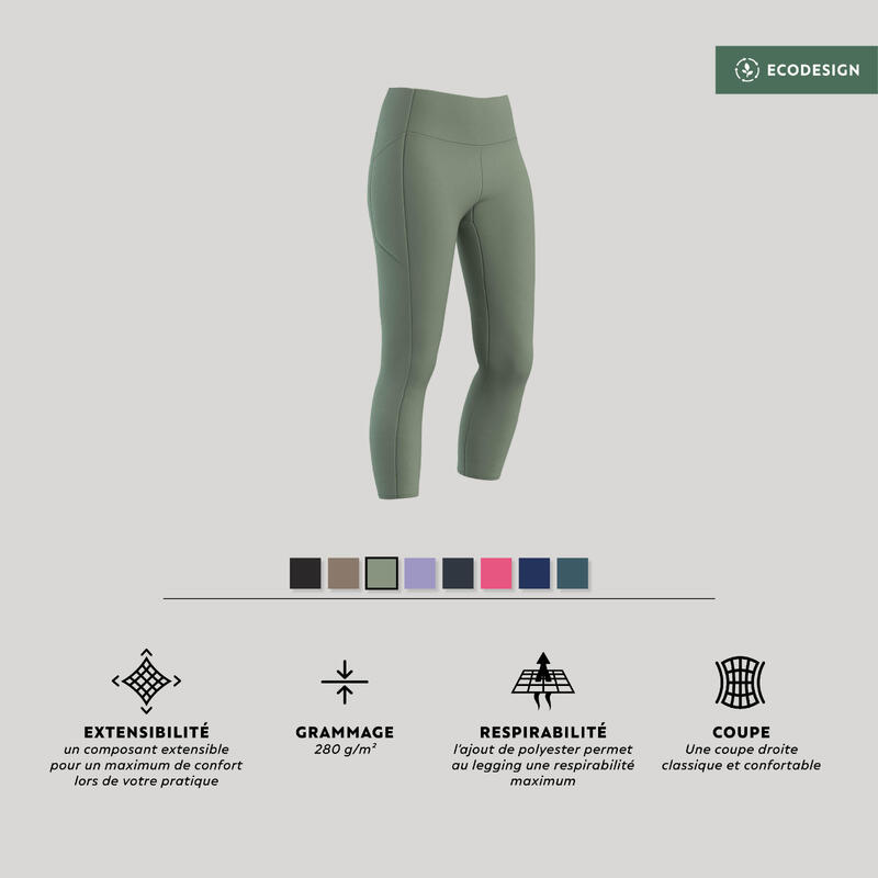 Legging de fitness taille haute femme, vert sauge