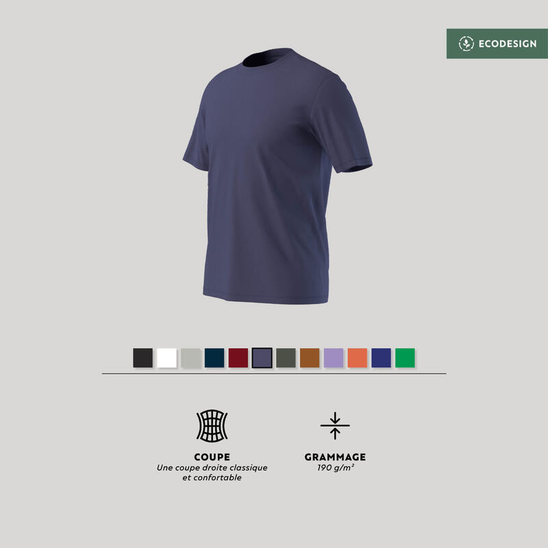 T-shirt uomo palestra 500 ESSENTIALS regular fit 100% cotone blu