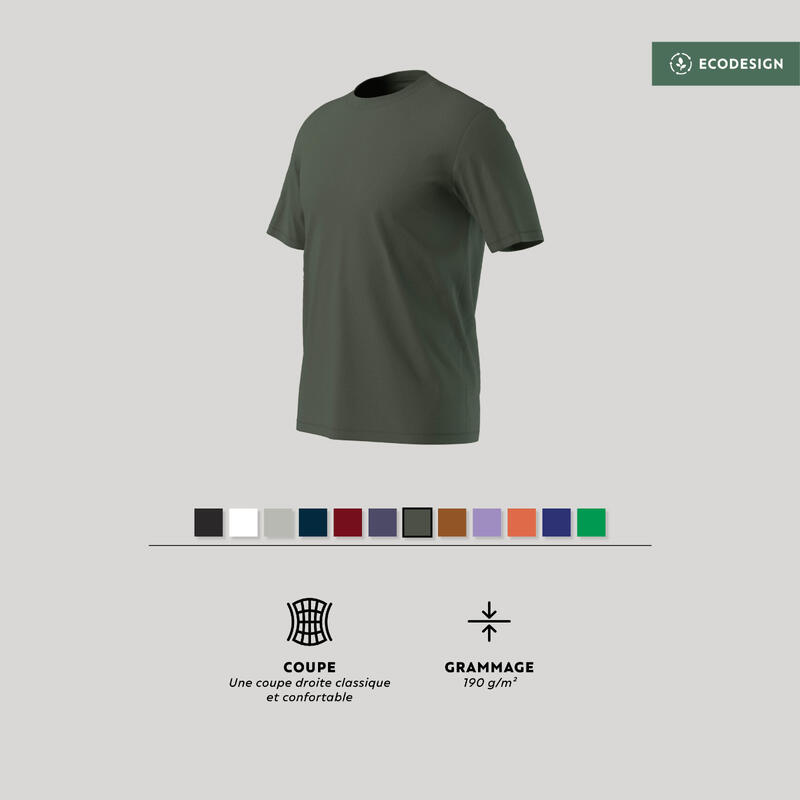 T-shirt uomo palestra 500 ESSENTIALS regular fit 100% cotone verde militare