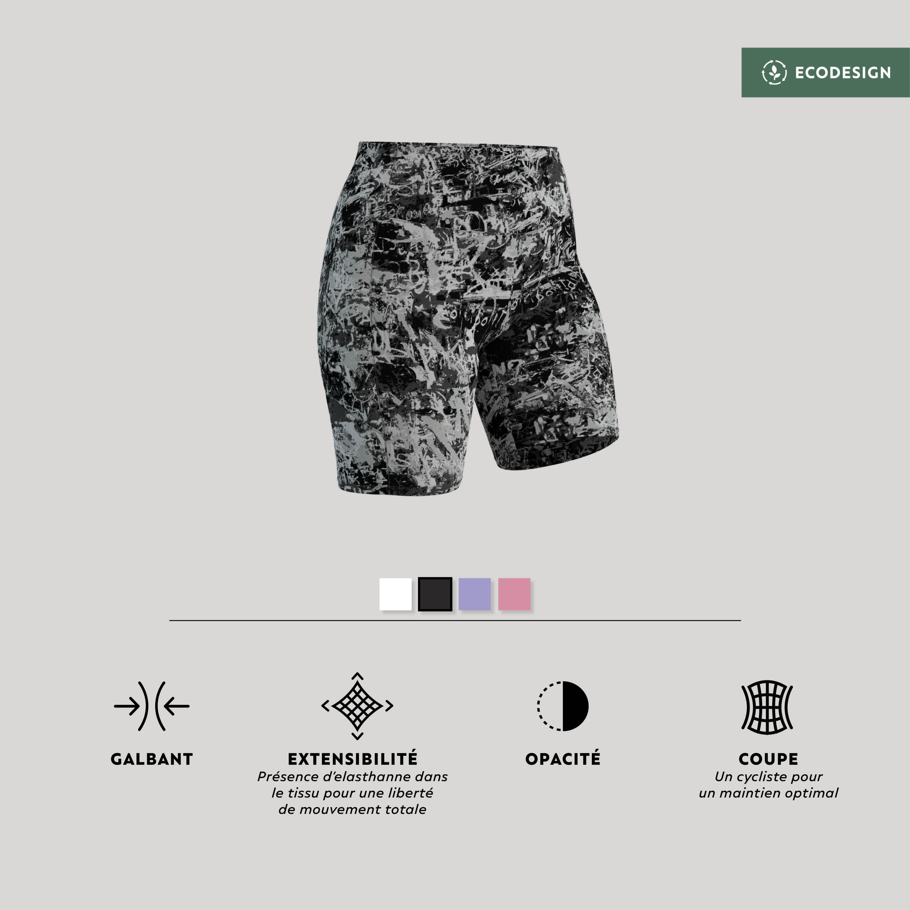 Short Cycliste Fitness Femme galbant - 520 Imprimé Gris asphalte 5/5