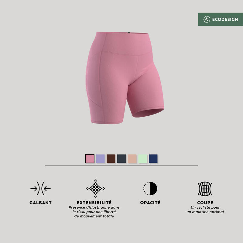 Pantaloncini ciclisti donna palestra 520 slim fit traspiranti rosa chiaro